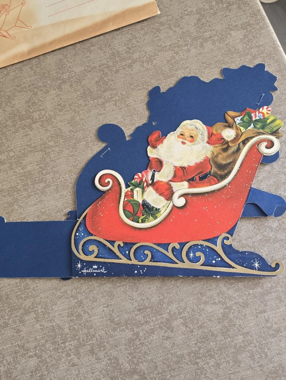 VTG 1954 Hallmark Christmas Sleigh Card Holder 4 pc Die Cut MISSING 1 READ